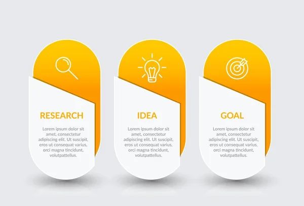 Concepto de modelo de negocio de flechas con 3 pasos sucesivos. Tres coloridos elementos gráficos. Diseño de cronología para folleto, presentación. Diseño infográfico. — Archivo Imágenes Vectoriales