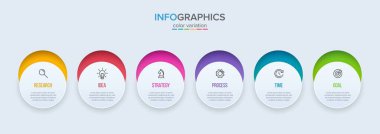 Ardışık 6 izometrik basamaklı ok iş modeli kavramı. Altı renkli grafik elementi. Broşür ve sunum için zaman çizelgesi tasarımı. Infographic tasarım düzeni