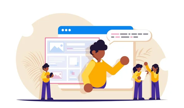 Webinar eller videolektion. Distansundervisningsmetod. Öppna webbläsarfliken. Modern platt vektor illustration. — Stock vektor