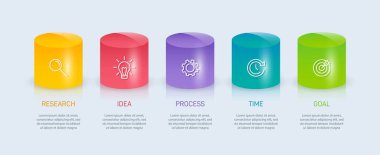 Simgeli ve 5 basamaklı bilgi tasarımı. İnce çizgi vektörü. Bilgi işlem iş konsepti. Bilgi grafikleri, akış grafikleri, sunumlar, web siteleri, afişler, yazılı materyaller için kullanılabilir.