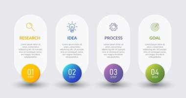 Simgeli ve 4 basamaklı bilgi tasarımı. İnce çizgi vektörü. Bilgi işlem iş konsepti. Bilgi grafikleri, akış grafikleri, sunumlar, web siteleri, afişler, yazılı materyaller için kullanılabilir.