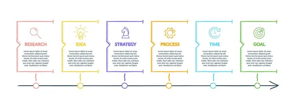 Begreppet pil affärsmodell med 6 på varandra följande isometriska steg. Sex färgstarka grafiska element. Tidslinje design för broschyr, presentation. Infografisk utformning — Stock vektor