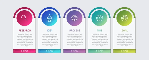 Diseño infográfico con iconos y 5 opciones o pasos. Vector de línea delgada. Concepto de negocio de infografía. Puede ser utilizado para gráficos de información, diagramas de flujo, presentaciones, sitios web, banners, materiales impresos. — Archivo Imágenes Vectoriales