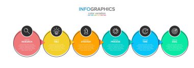 Ardışık 6 izometrik basamaklı ok iş modeli kavramı. Altı renkli grafik elementi. Broşür ve sunum için zaman çizelgesi tasarımı. Infographic tasarım düzeni