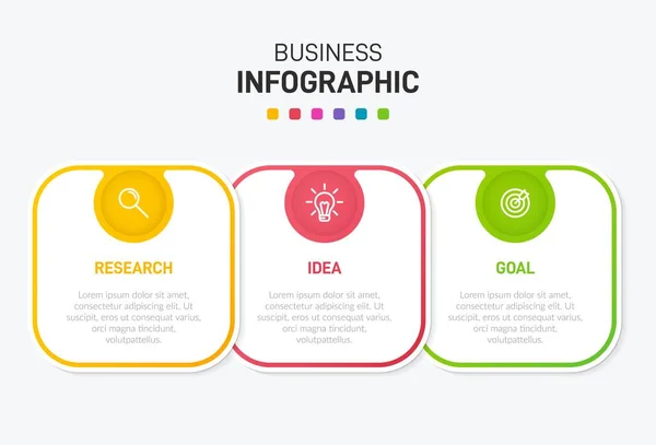 Conceito de modelo de negócio de seta com 3 etapas sucessivas. Três elementos gráficos coloridos. Design de linha do tempo para brochura, apresentação. Layout de design infográfico . — Vetor de Stock