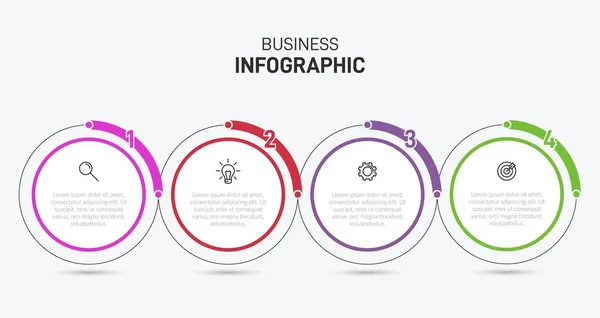 Infografik-Design mit Symbolen und 4 Optionen oder Schritten. Dünnlinienvektor. Infografik Geschäftskonzept. Kann für Informationsgrafiken, Flussdiagramme, Präsentationen, Websites, Banner, Druckmaterialien verwendet werden. — Stockvektor