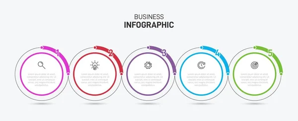 Projekt infograficzny z ikonami i 5 opcjami lub krokami. Cienki wektor. Koncepcja biznesowa infografiki. Może być stosowany do grafiki info, wykresy przepływu, prezentacje, strony internetowe, banery, materiały drukowane. — Wektor stockowy