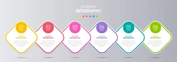 Ardışık 6 izometrik basamaklı ok iş modeli kavramı. Altı renkli grafik elementi. Broşür ve sunum için zaman çizelgesi tasarımı. Infographic tasarım düzeni — Stok Vektör