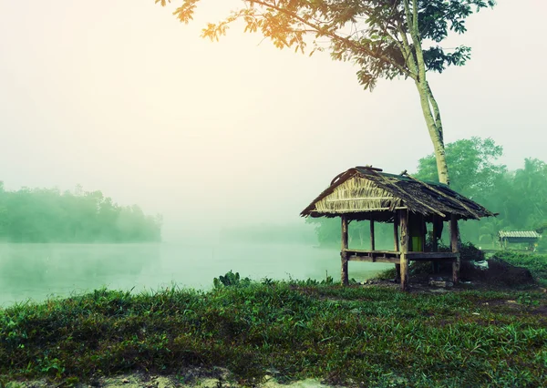 Vintage landscape and river background