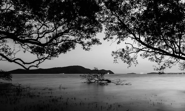 Paysage marin au crépuscule technique d'exposition longue monochrome — Photo