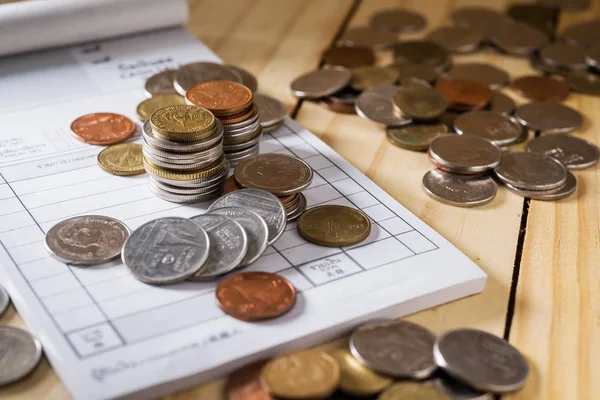 Save money concept, Stack of coins with utility bill — Stock Photo, Image