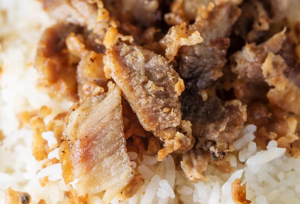 Ris med stekt fläsk närbild — Stockfoto