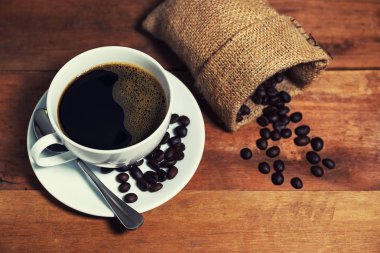 Vintage kahve çekirdeği kahverengi ahşap