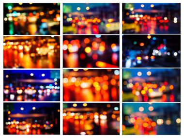 Tüm koleksiyon şehir gece Noel ışık bokeh backgrou bulanık