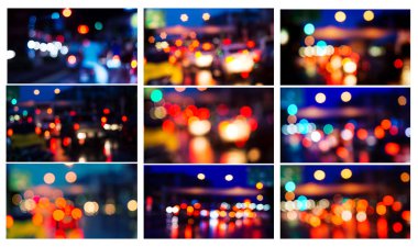 Tüm koleksiyon şehir gece Noel ışık bokeh backgrou bulanık