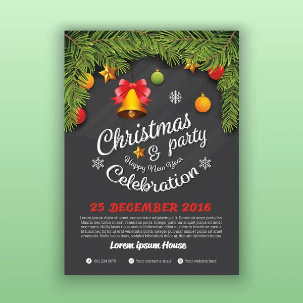 Natale & Felice anno nuovo partito Flyer Template — Vettoriale Stock