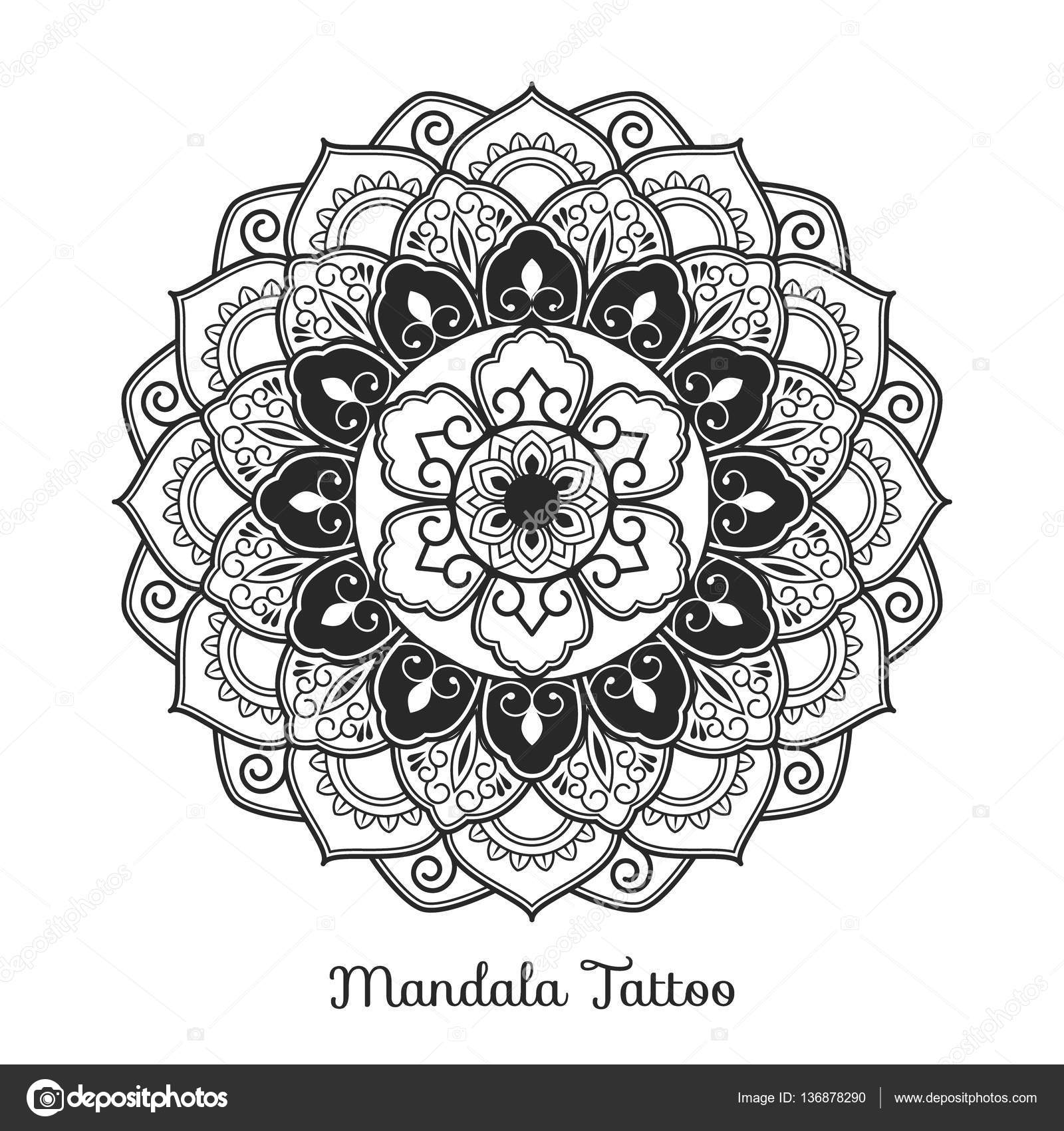 Disegno decorativo dell ornamento della mandala per colorare pagina cartolina d auguri invito tatuaggio simbolo di yoga e spa