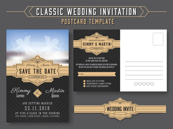 Diseño clásico de tarjeta de invitación de boda vintage — Archivo Imágenes Vectoriales