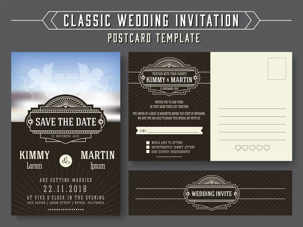 Diseño clásico de tarjeta de invitación de boda vintage — Archivo Imágenes Vectoriales