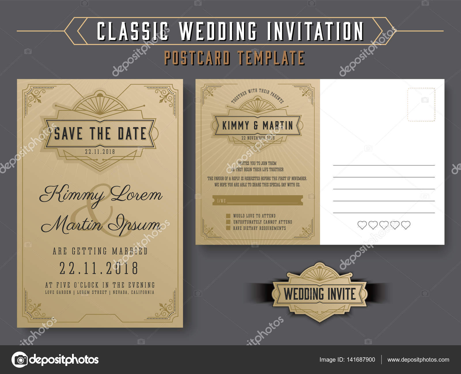Vintage elegant wedding invitation template Stock Vector Image by Regarding Free Wedding Rsvp Postcard Template