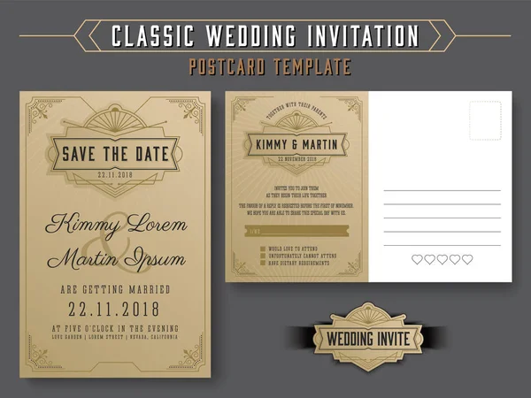 Vintage elegáns esküvői meghívó sablon — Stock Vector