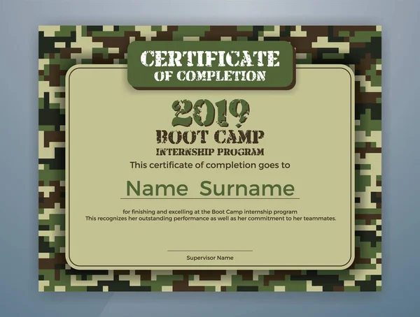 Boot Camp staj programı sertifika şablonu — Stok Vektör