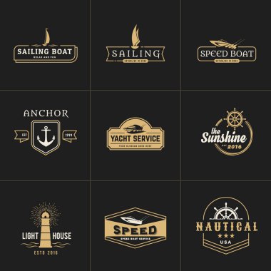 Yat ve yelken vintage logo şablonu