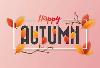 Mutlu sonbahar arka plan tasarımı. Yaprakları ve harfler örtüşme