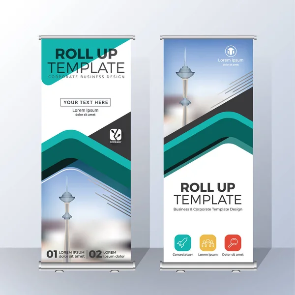 Vertikales Roll-Up-Banner-Template-Design für Ankündigung und Werbung — Stockvektor
