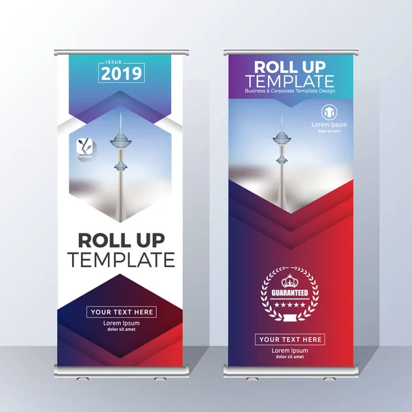 Vertikales Roll-Up-Banner-Template-Design für Ankündigung und Werbung — Stockvektor