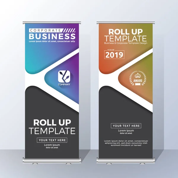 Vertikales Roll-Up-Banner-Template-Design für Ankündigung und Werbung — Stockvektor