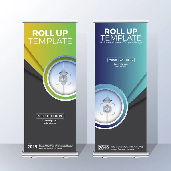 Design verticale del modello di banner roll up per annunciare e pubblicizzare — Vettoriale Stock