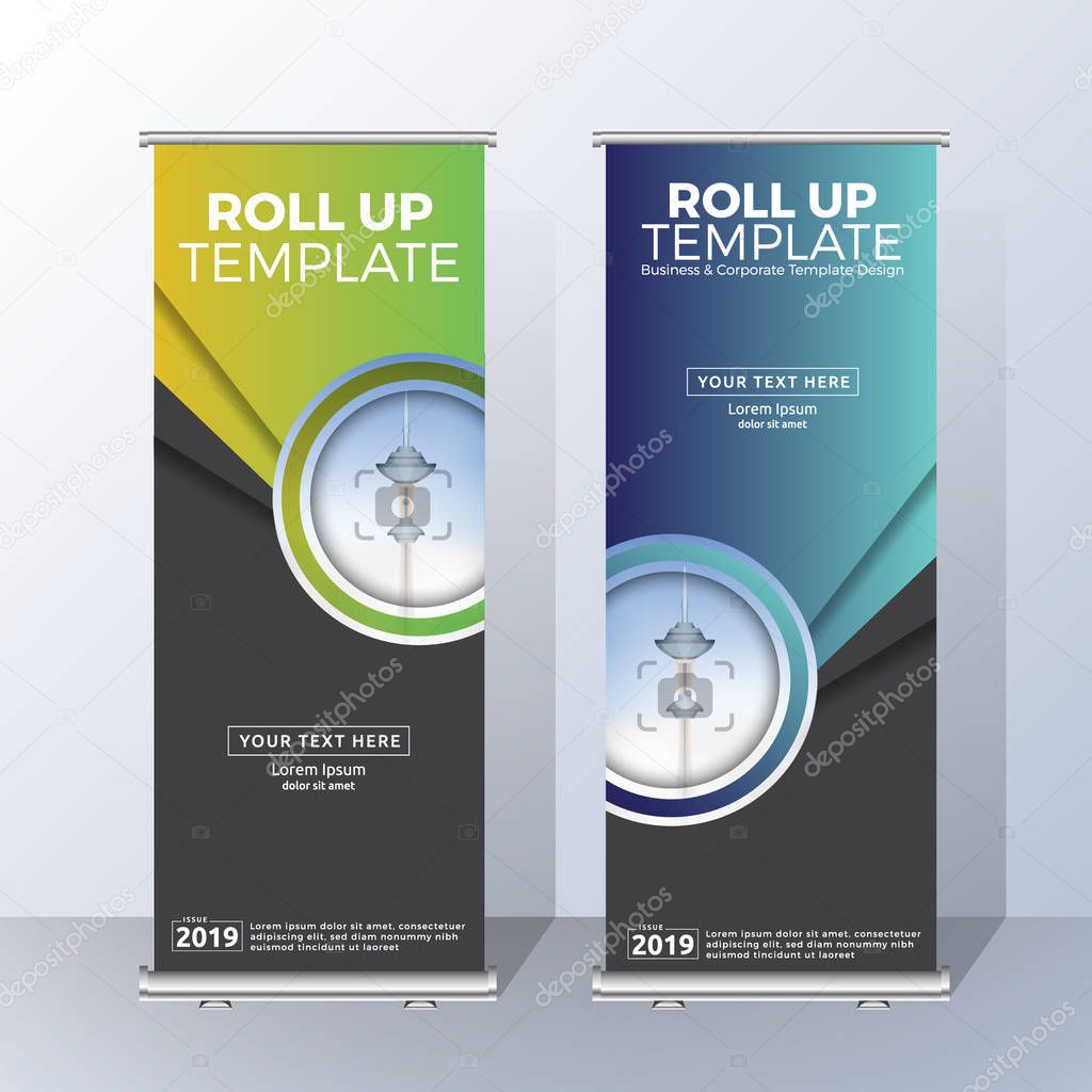Vertical Roll Up Banner Template Design for Announce and Advertising