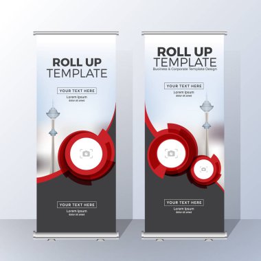 Bildiri için Banner şablon tasarımı ve reklamverenlerin dikey olarak topla