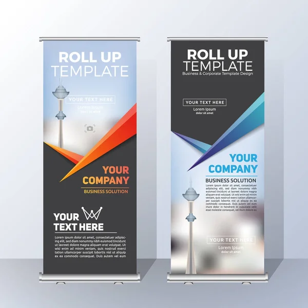 Design verticale del modello di banner roll up per annunciare e pubblicità — Vettoriale Stock