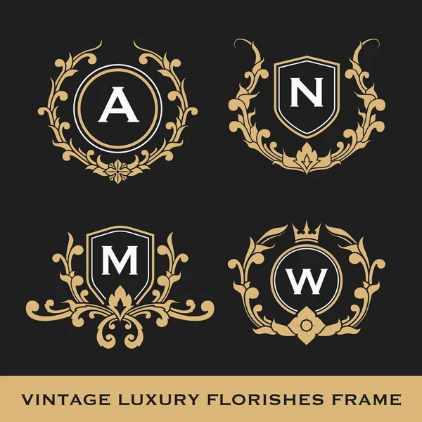 Set von Vintage Luxus Monogramm Frame Template Design — Stockvektor