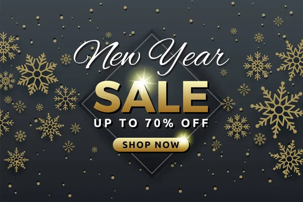 Nya året försäljning bakgrund banner malldesign med snöflinga — Stock vektor