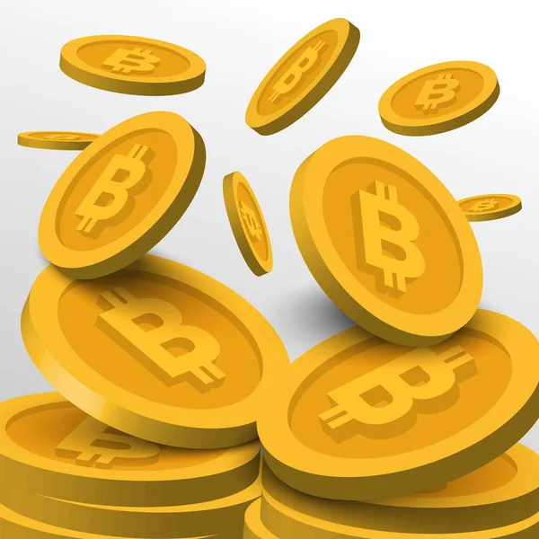 Zlatý Bitcoin Symboly Pozadí Blockchain Technologie Kryptoměn Písmeno Mince Vektorové — Stockový vektor