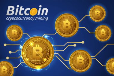 Işık efekti mavi zemin üzerine beyaz altın Bitcoin