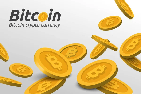 Fallande gyllene Bitcoin tecken på vit bakgrund. — Stock vektor
