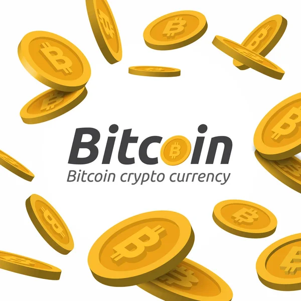 Fallande gyllene Bitcoin tecken på vit bakgrund. Blockchain tech — Stock vektor