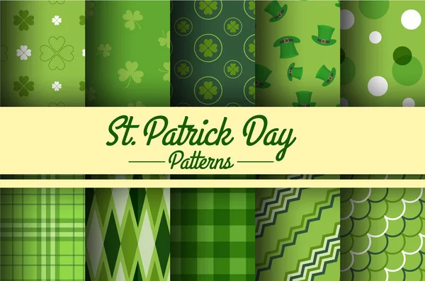 Día de San Patricio colección de patrones sin costura — Vector de stock