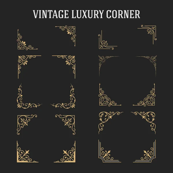 Conjunto de diseño de esquina de lujo vintage — Vector de stock