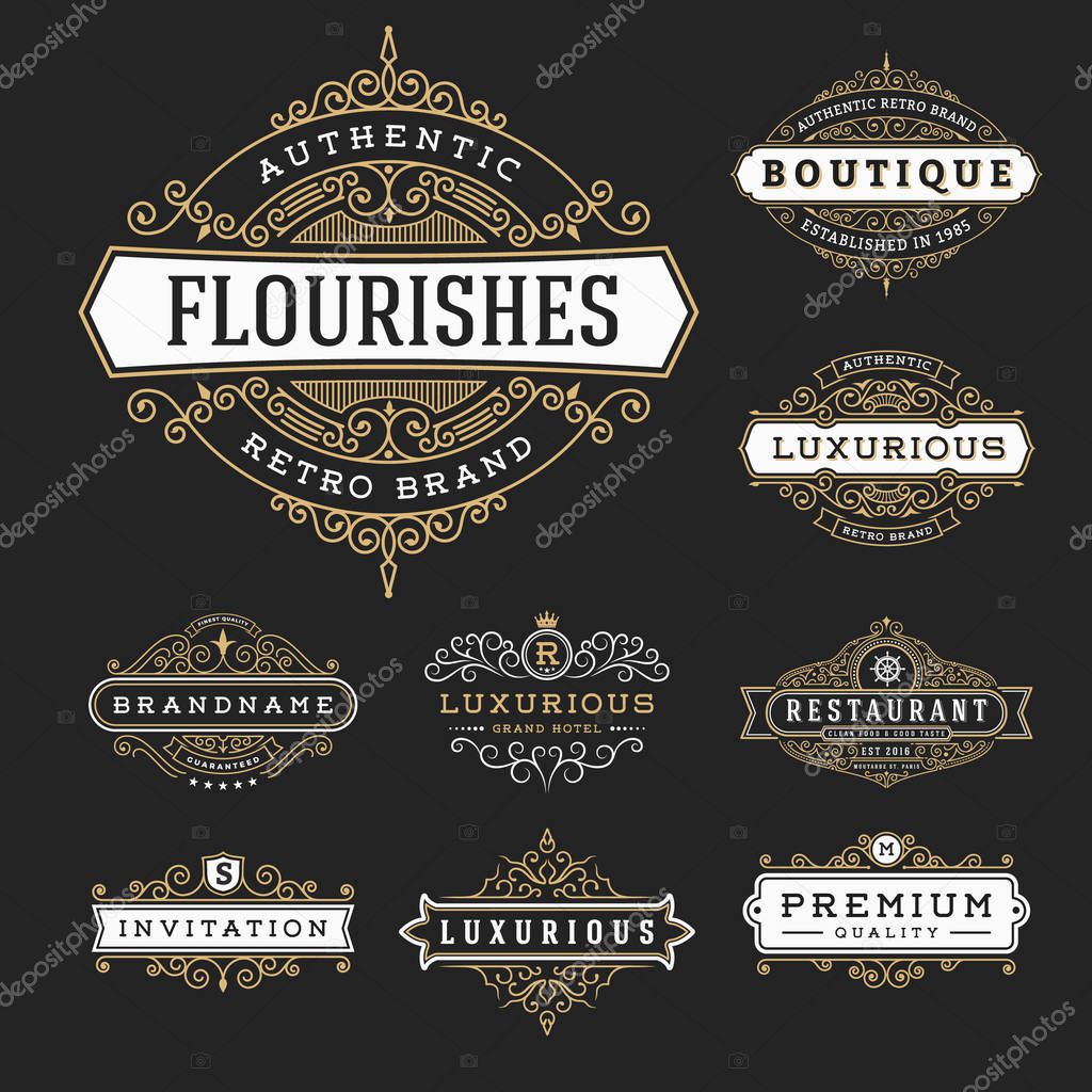 Vintage Flourishes Frame Banner Label Collection. Vector illustration