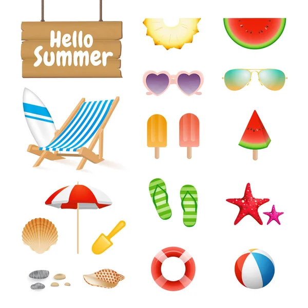 Realistic Summer Design Objects and Elements — Stock Vector
