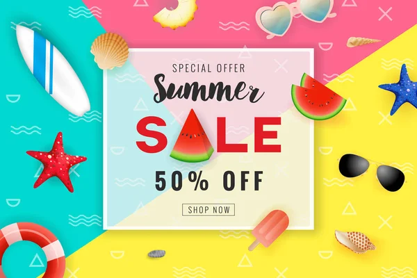 Summer sale promotion banner background. Seascape background — Stock Vector