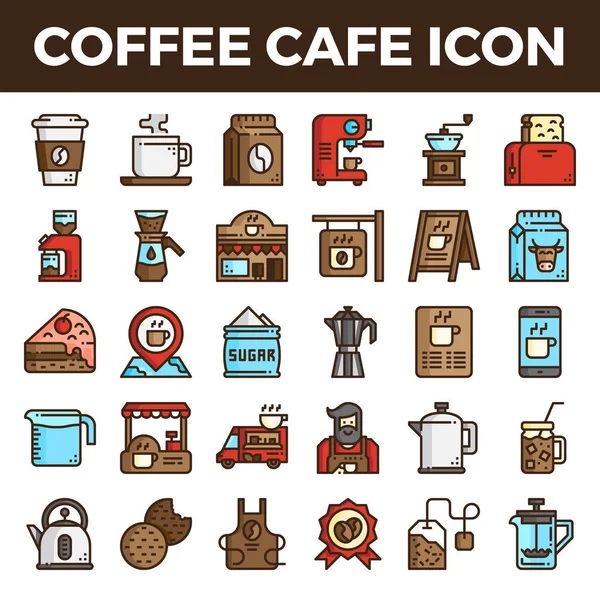 Café lleno iconos contorno café — Vector de stock