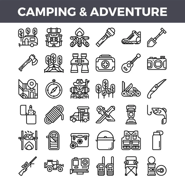 Camping e avventura all'aperto contorno icone Grafiche Vettoriali