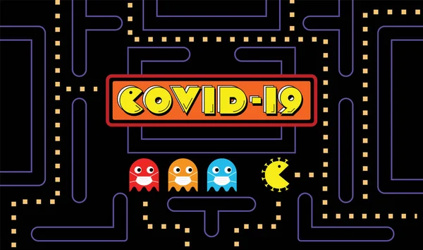 Covid Auf Klassischen Spiel Thema Banner Hintergrund Virenverhaltenskonzept Vektorillustration lizenzfreie Stockvektoren