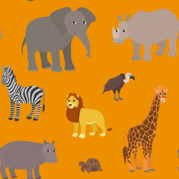 원활한 만화 아프리카 동물 패턴. — 스톡 벡터